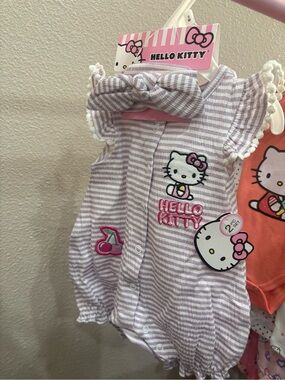 Hello Kitty Lavender and White Striped Romper with Bow Headband